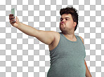 PNG of an overweight man taking a selfie while pouting