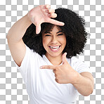 PNG studio shot of an attractive young woman making a finger frame of her face.