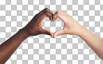 PNG studio shot of two unrecognisable women joining their hands to make a heart shape.