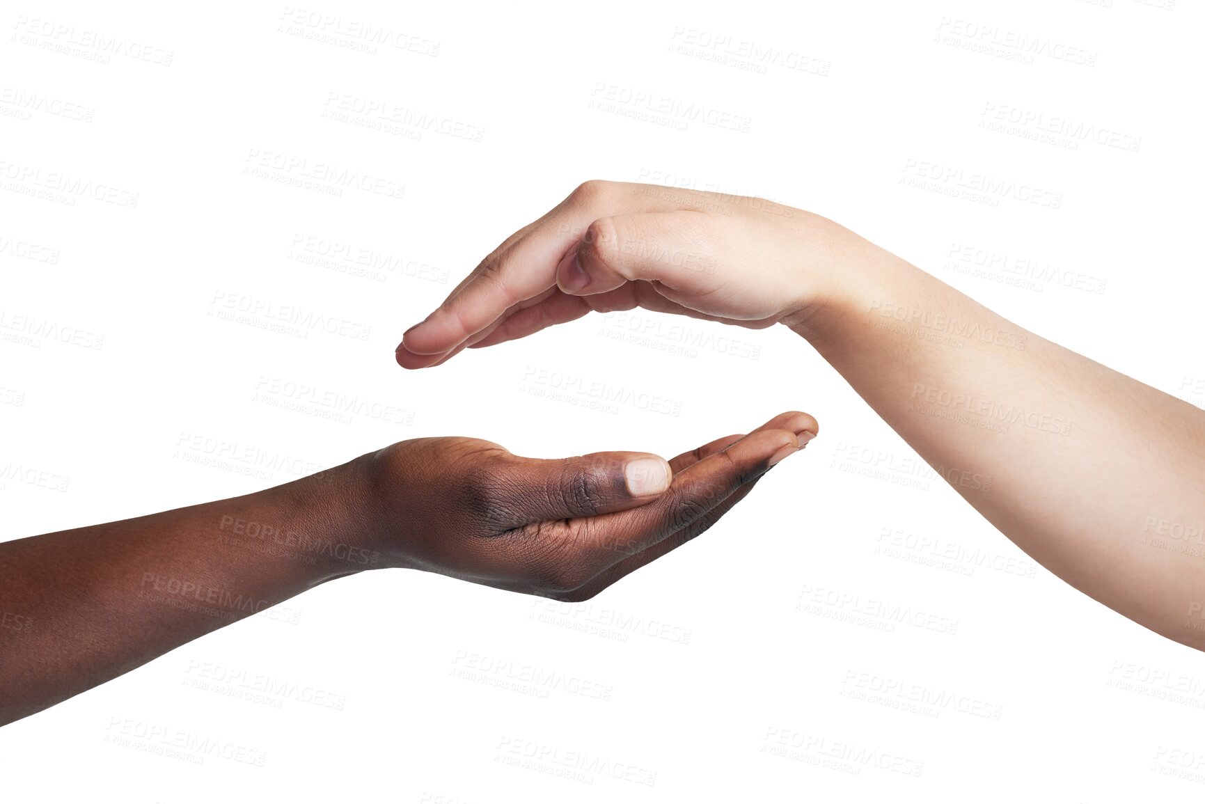 Buy stock photo Closeup, hands and people with support, teamwork or collaboration isolated against a transparent background. Zoom, girls or models with solidarity, success or trust with png, community or cooperation