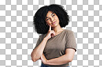 PNG Studio shot of an attractive young woman looking thoughtful 