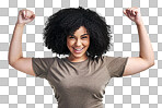 PNG Studio shot of young woman flexing her biceps 