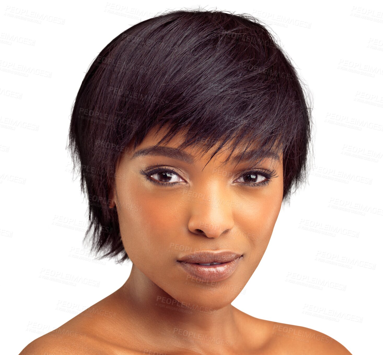 Buy stock photo Beauty, skincare and portrait of black woman for wellness on isolated, png and transparent background. Dermatology, health and face of female person with natural makeup, aesthetic glow and facial