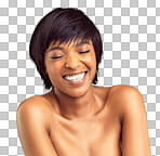 PNG Studio shot of a beautiful young woman laughing against a brown background