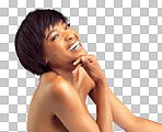 PNG Studio portrait of a beautiful young woman laughing against a brown background