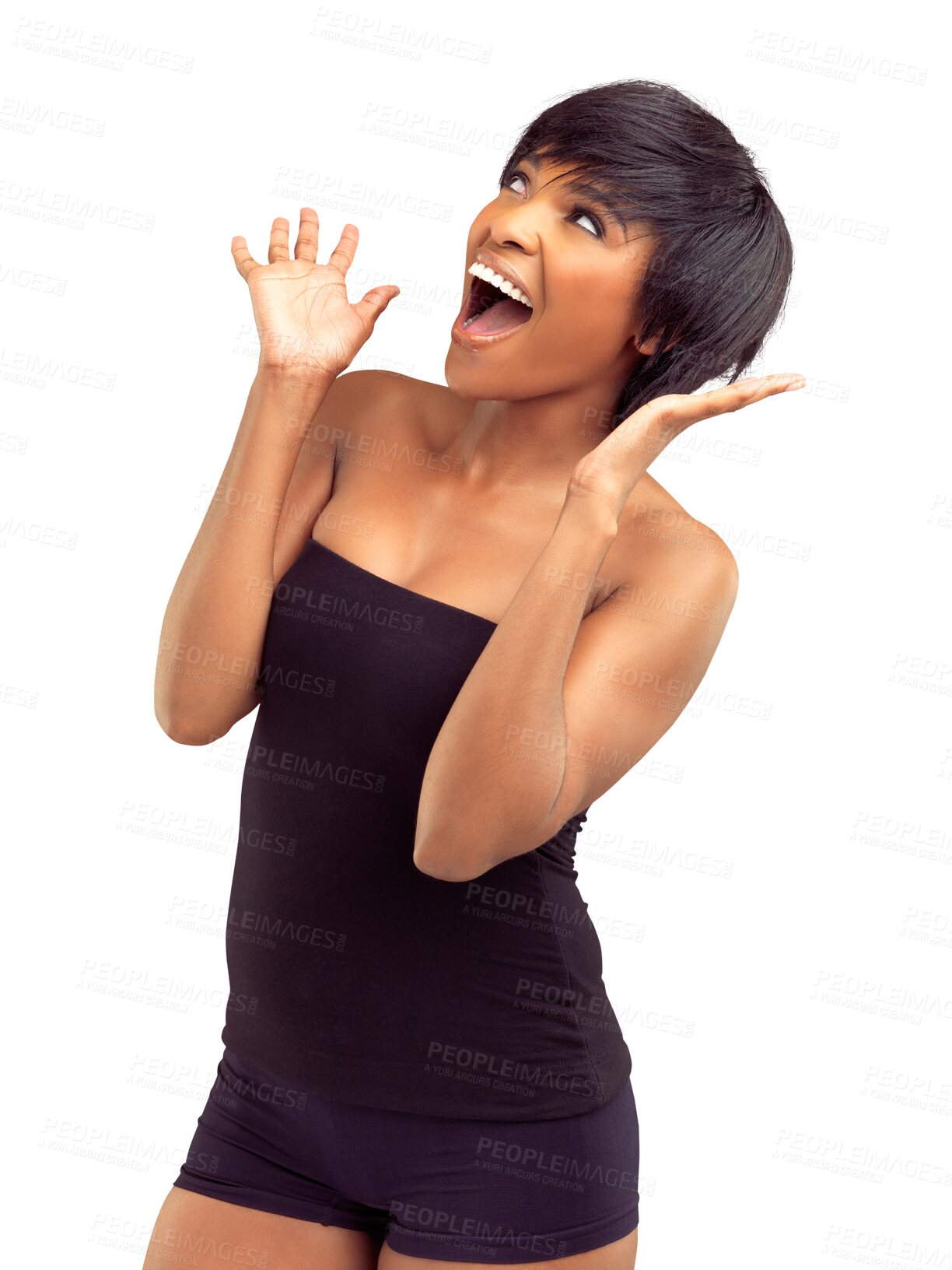 Buy stock photo Winning achievement, happy surprise and excited woman scream, cheers and celebrate reward announcement, win or prize. Victory winner, wow and shocked person isolated on transparent, png background