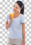 PNG Studio shot of a beautiful young woman enjoying a fruit smoothie 