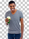 PNG Studio shot of a handsome young man enjoying a fruit smoothie