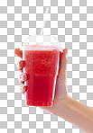 PNG Closeup studio shot of a woman holding a fruit shake 