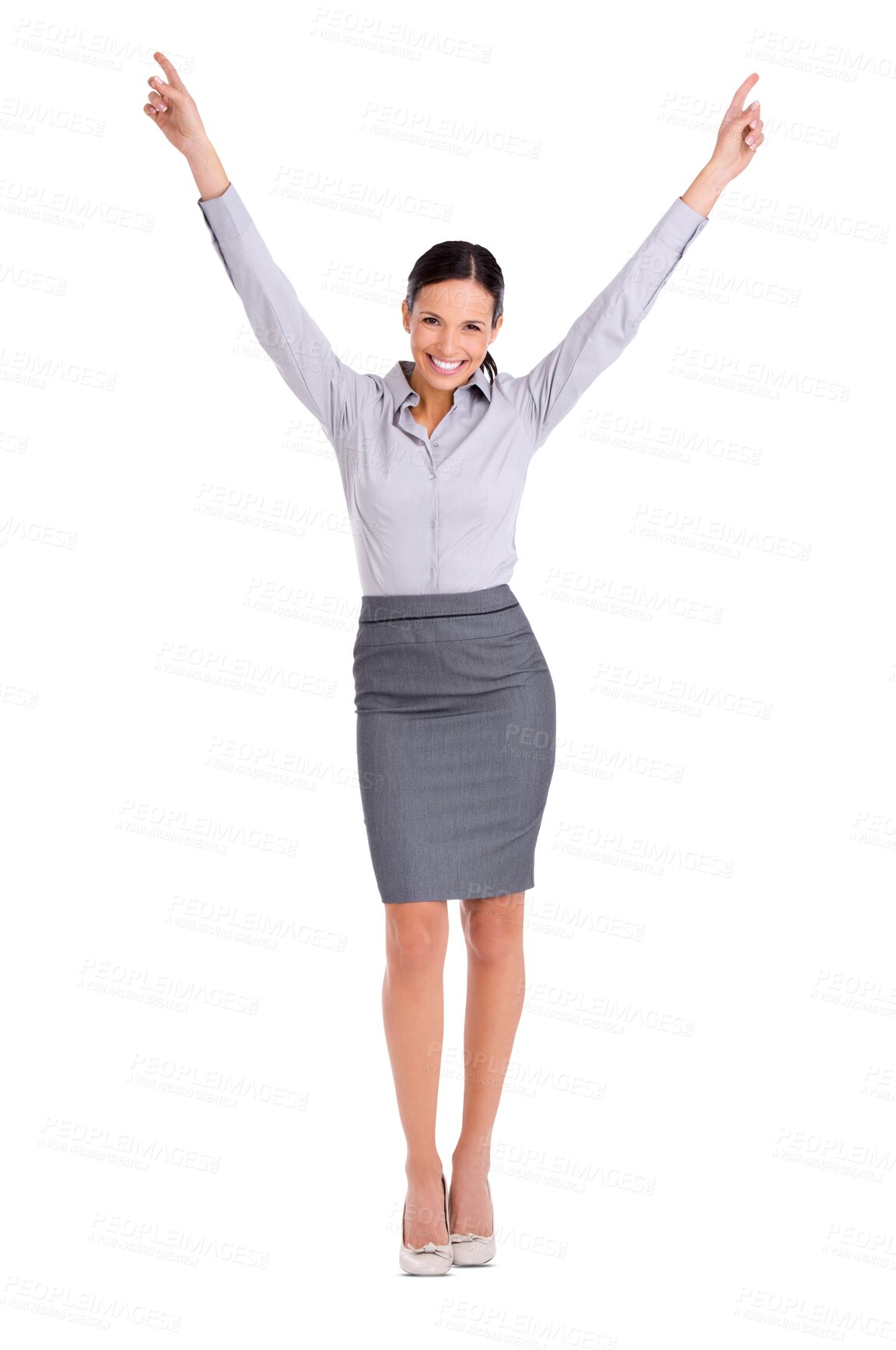 Buy stock photo Celebrate, success and portrait of business woman on isolated, PNG and transparent background. Corporate worker, winner and excited female person arms in air for winning bonus, profit and promotion