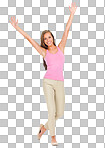 PNG Full-length portrait of a beautiful young woman standing with her arms outstretched