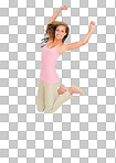 PNG Portrait of a beautiful young woman jumping 