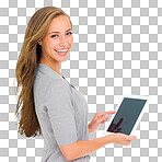 PNG Studio portrait of an attractive young woman holding a digital tablet