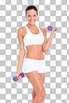 PNG Studio shot of an attractive  young woman lifting dumbbells 