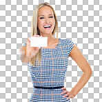 PNG of  studio portrait of a beautiful young woman holding out a blank business card