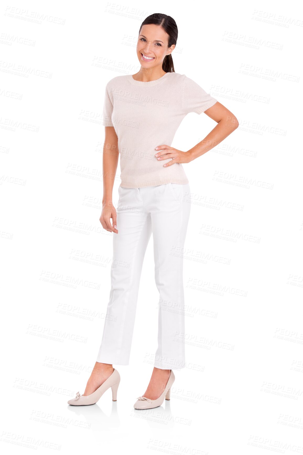 Buy stock photo Portrait, happy and fashion with a trendy woman isolated on a transparent background for designer style. Smile, confident and carefree with an attractive female model in fashionable clothes on PNG