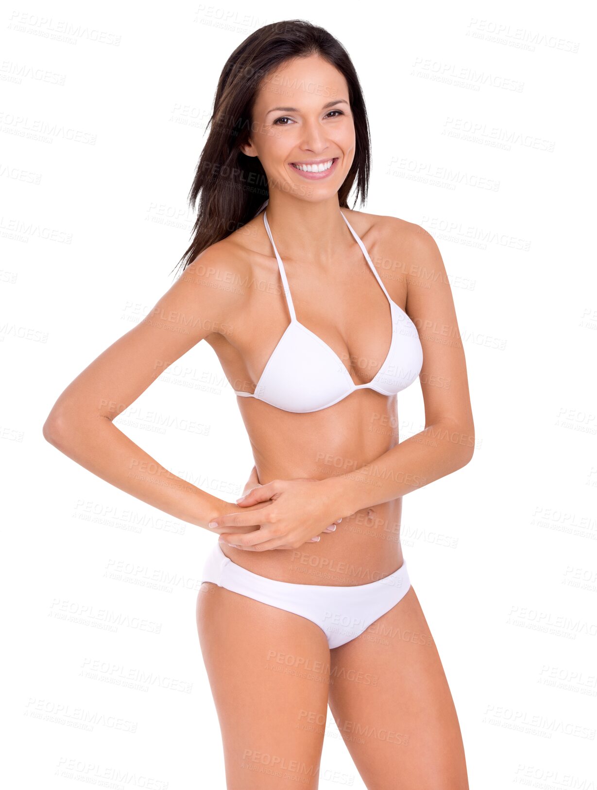 Buy stock photo Bikini, portrait and woman with pride in body, fitness and swimwear on isolated, transparent or PNG background. Sexy, model and healthy confidence in summer fashion or girl in swimsuit for beauty