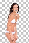 PNG Studio shot of a beautiful brunette model in a bikini 