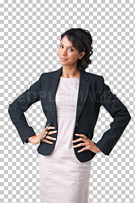 Buy stock photo Portrait, business and woman with success, career and executive director isolated against a transparent background. Female person, employee or entrepreneur with goals, professional or formal with png