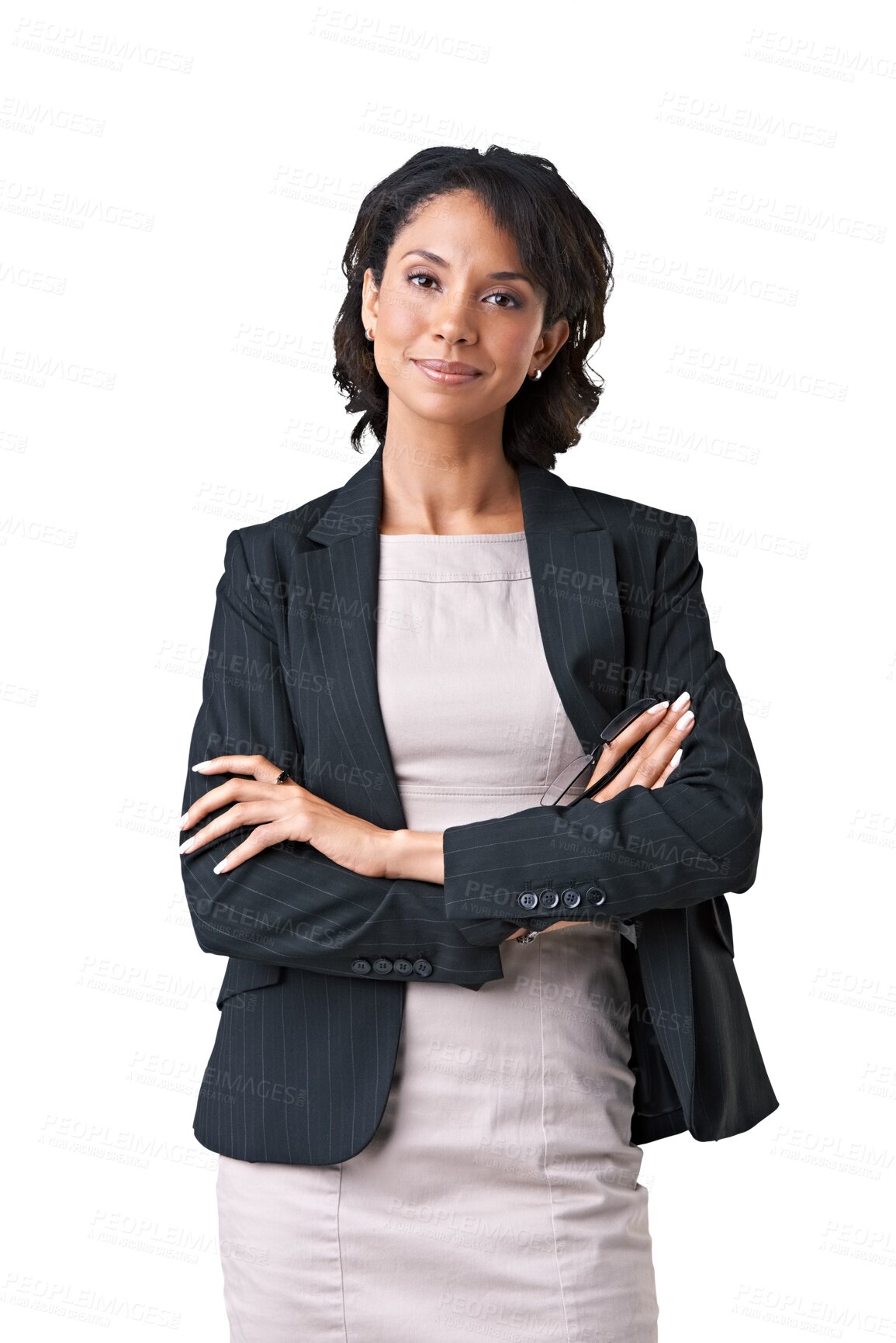 Buy stock photo Lawyer, portrait and woman with arms crossed isolated on a transparent png background. Confidence, professional or female entrepreneur, attorney and person from Brazil with pride for business success