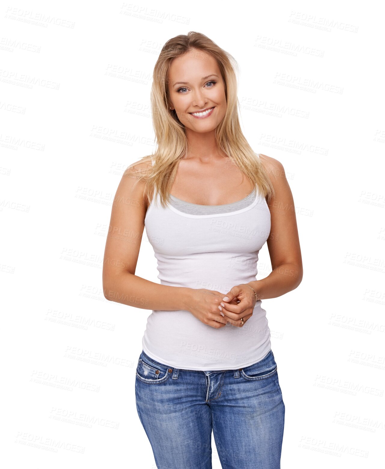 Buy stock photo Happy, portrait of a woman with a smile and isolated against a transparent png background in Denmark. Positive or happiness, confident or elegance and smiling female person pose for casual style