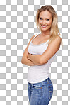 PNG of a gorgeous young woman standing against a white background with her arms folded