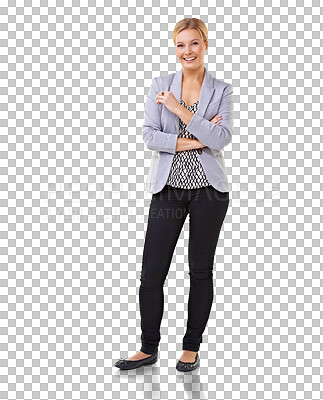 Buy stock photo Executive, portrait of a businesswoman and isolated against a transparent png background with smile. Empowerment or confidence, corporate or happiness and female person pose smiling for positive