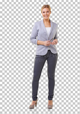 Buy stock photo Portrait, lawyer and smile of business woman isolated on a transparent png background. Confidence, employee and happy female professional, attorney or person from Switzerland with success mindset