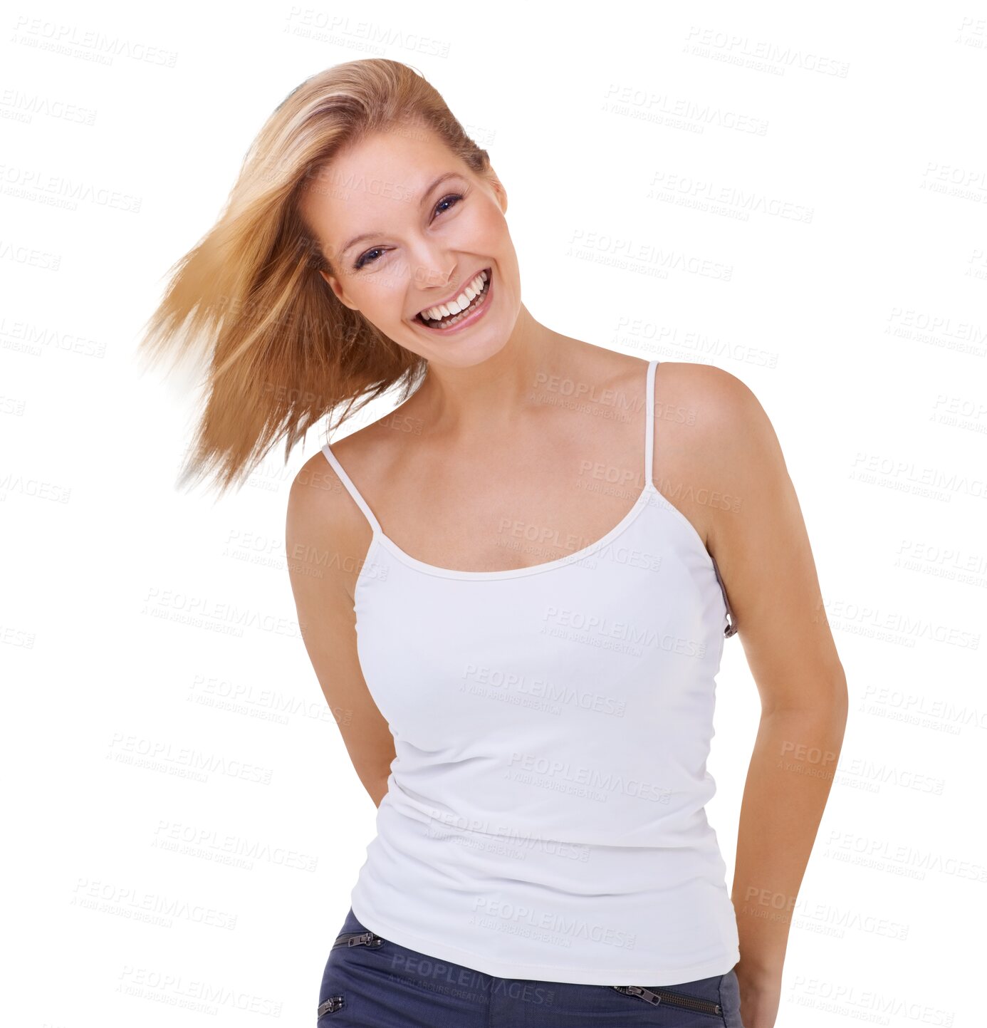 Buy stock photo Happy, portrait of a woman smile and isolated against a transparent png background. Happiness or motivation, confidence or positive and excited or cheerful young female person smiling for good news