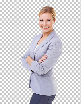 Buy stock photo Professional, woman and smile with confidence in portrait or png with isolated or transparent background. Leader, entrepreneur and pride with success in career for empowerment in business with goals.