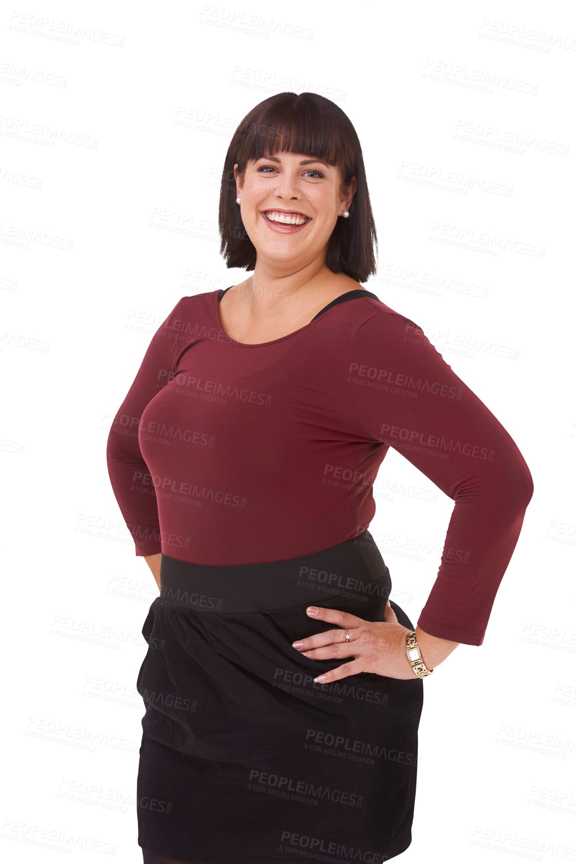 Buy stock photo Business, portrait and plus size woman with career confidence, professional fashion and natural style. Happy worker or pride of female person for empowerment isolated on transparent png background