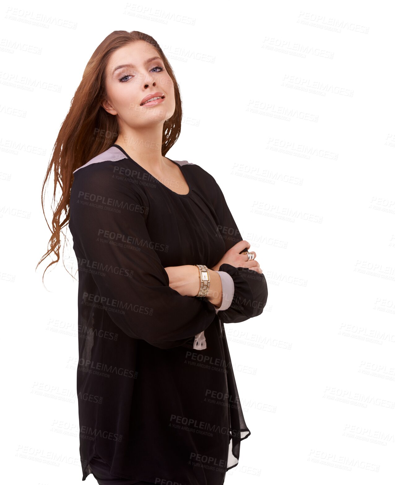 Buy stock photo Woman, portrait and arms crossed with fashion and confident in png with isolated and transparent background in europe. Stylish, beauty and clothes with female person in classy outfit or trend.