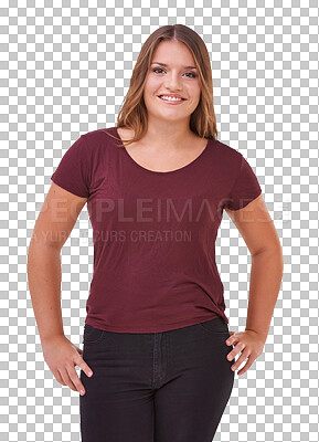 Buy stock photo Portrait, teenager and plus size with smile and girl in png or isolated and transparent background. Hipster, happiness and clothes with natural or student or confidence with positivity and happiness.