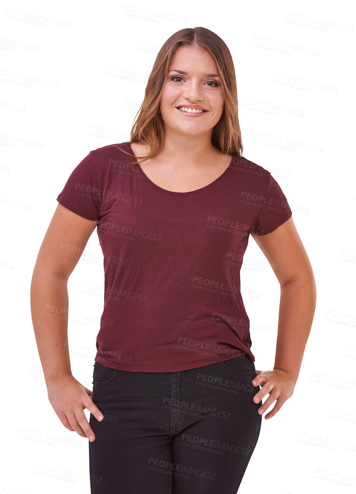 Buy stock photo Portrait, teenager and plus size with smile and girl in png or isolated and transparent background. Hipster, happiness and clothes with natural or student or confidence with positivity and happiness.