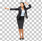 PNG Shot of a cheerful young businesswoman pointing 