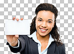 PNG Shot of a young business woman holding a business card 