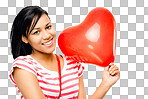 PNG Shot of a happy young african woman holding a heart shaped balloon 