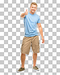 PNG of a Handsome young model showing thumbs up . Fullbody caucasian model approving gesture