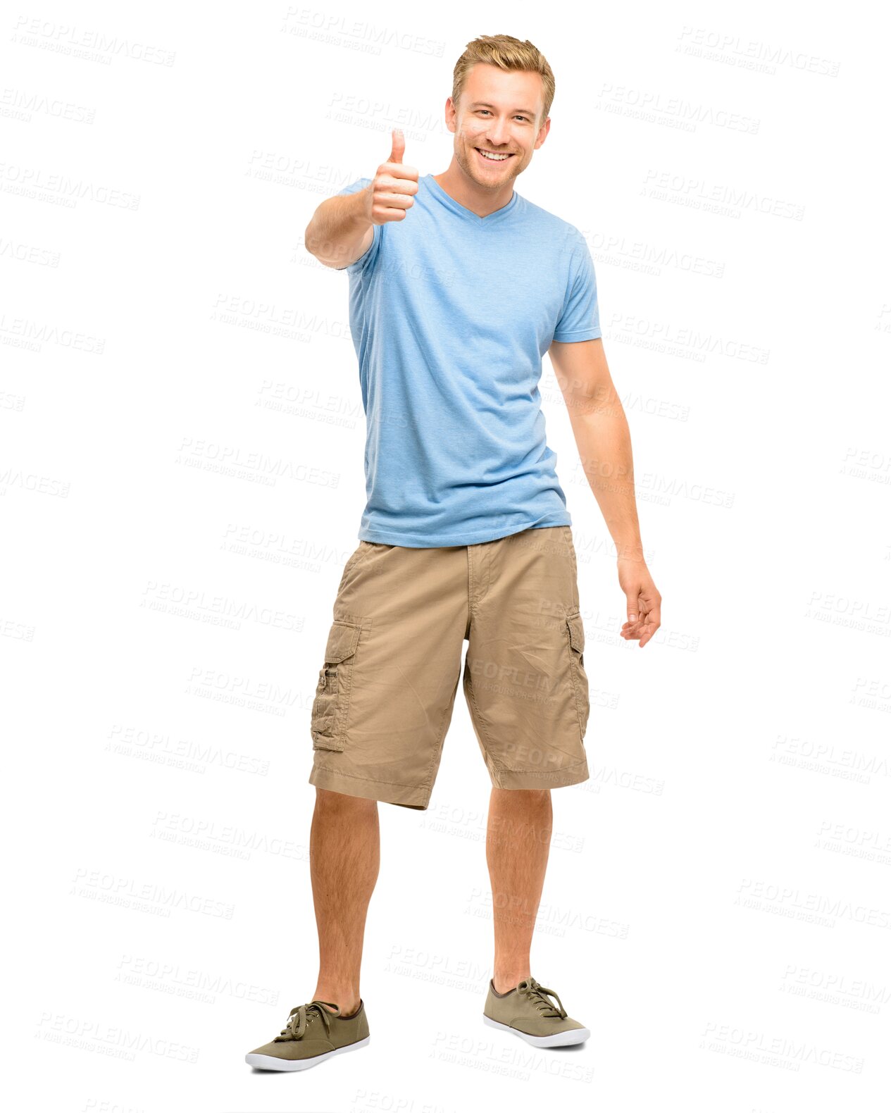 Buy stock photo Thumbs up, smile and portrait of a man with agreement, like or satisfaction hand gesture. Happy male model, approval and emoji sign for success, yes and ok isolated on a transparent png background.