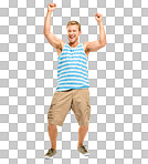PNG Full length shot of a handsome young man standing alone in the studio with his arms raised in celebration