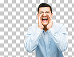 PNG of a young businessman shouting 
