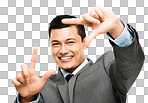 PNG Shot of an asian businessman framing his face using his fingers 