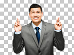 PNG of a young businessman crossing his fingers 
