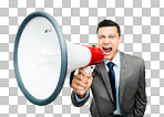 PNG of an asian businessman shouting into a megaphone 