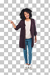 PNG Studio shot of a young woman pointing towards something