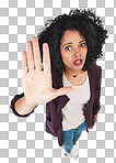 PNG Studio shot of a young woman showing a stop hand gesture 