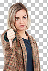 PNG Studio shot of a young woman showing thumbs down 