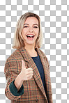 PNG Studio shot of a young woman showing thumbs up 