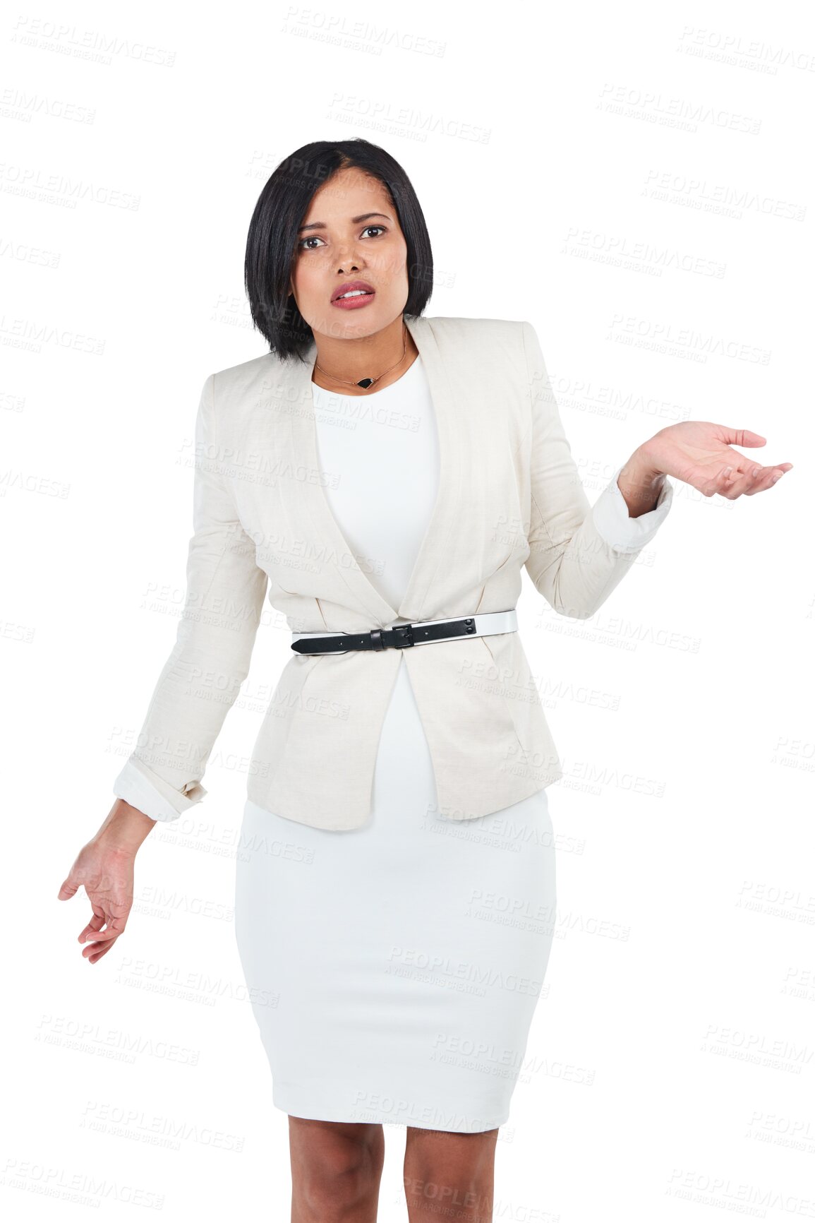 Buy stock photo Portrait, doubt and question with a confused woman isolated on a transparent background in uncertainty. Why, problem and shrug with an unsure young female person asking for a decision on PNG