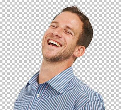 Buy stock photo Laughing, happy and a man with confidence for work isolated on a transparent png background. Smile, funny and a confident corporate employee or businessman with a laugh for a joke or happiness